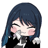 a drawing of a girl with black hair and blue highlights covering her face with her hands