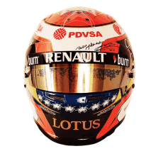 a renault helmet with a lotus logo on it