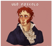 a drawing of ugo foscolo with curly hair