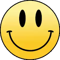 a yellow smiley face with black eyes is smiling