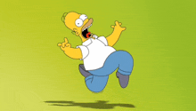 a cartoon of homer simpson jumping in the air with his mouth open