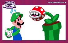 a cartoon of mario and piranha plant with garticphone.com in the corner