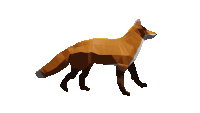 a low poly drawing of a fox on a white background