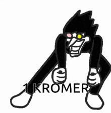 a black and white drawing of a cartoon character with the words 1 kromer written below it .