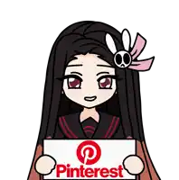 a cartoon girl is holding up a sign that says pinterest