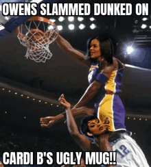 owens slammed dunked on cardi b 's ugly mug meme