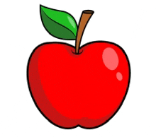 a red apple with a green leaf on it