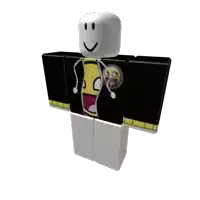 a roblox character with a yellow smiley face on their shirt