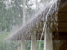 the rain is falling on the roof of a house .