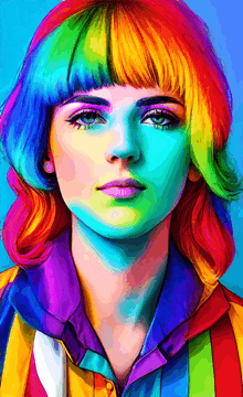 a painting of a woman with colorful hair