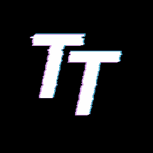 the letter t is displayed with a glitch effect on a black background