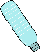 a drawing of a blue plastic bottle with white stripes on it