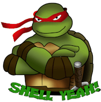 a cartoon of a turtle with the words shell yeah written below it