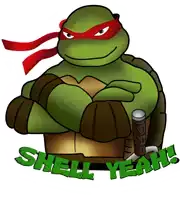 a cartoon of a turtle with the words shell yeah written below it