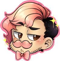 a drawing of a man with pink hair and a pink bow tie has the letters mds on the bottom