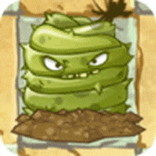 a cartoon of a green monster sitting on top of a pile of dirt and rocks .