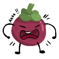 a cartoon drawing of a purple fruit with arms and legs and the words ar66 written above it