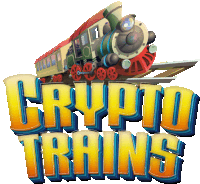 a logo for crypto trains shows a train on the tracks