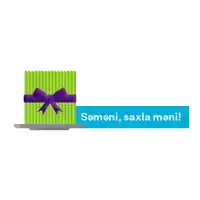 a green gift box with a purple bow and the words " semeni saxla mani "