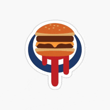 a sticker of a hamburger with blood dripping off it