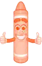 a cartoon drawing of an orange crayon with arms and legs giving a thumbs up .