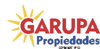 a logo for garupa propiedades with a sun behind it