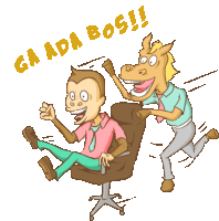 a cartoon of a man sitting in an office chair with a horse behind him that says ga ada bos !!