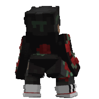 a minecraft character 's back is shown with a red rose on his chest