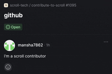 a screenshot of a github page that says ' i 'm a scroll contributor ' at the bottom