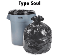 a gray uline garbage can next to a black bag