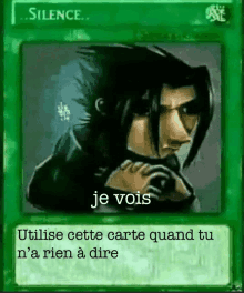 a green card with a picture of a man and the words " je vois " on it