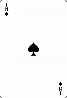 the ace of spades playing card is black and white and has a spade in the center .