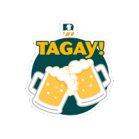 a sticker with two mugs of beer and the text tagay