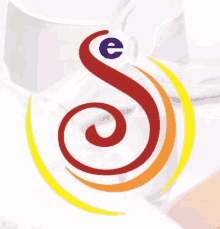 a red swirl with the letter e in the middle of it .