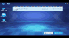 a screen shows a voucher reward and a button to quickly delete