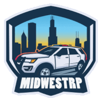 a logo for midwestrp shows a white police car