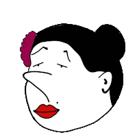 a drawing of a woman with a flower in her hair and red lips