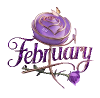 a purple rose with the word february written on it