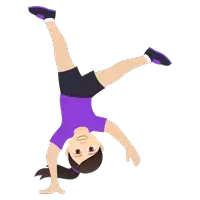 a girl in a purple shirt is doing a handstand on a white background