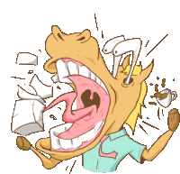 a cartoon of a horse with its mouth open and a cup of coffee