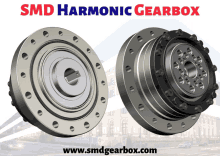 an advertisement for smd harmonic gearbox shows a couple of gears