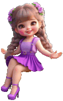 a cartoon doll wearing a purple dress and purple shoes