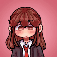 a drawing of a girl with long brown hair wearing a black jacket and red tie