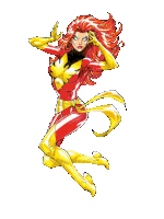 a drawing of a woman in a red and yellow superhero outfit