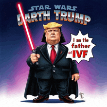 a cartoon of donald trump as darth trump holding a lightsaber