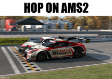 a picture of a race car with the words hop on ams2