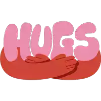 a sticker that says hugs with two hands hugging it