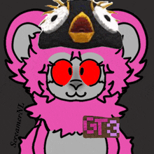 a drawing of a teddy bear with red eyes and a gt3 sticker