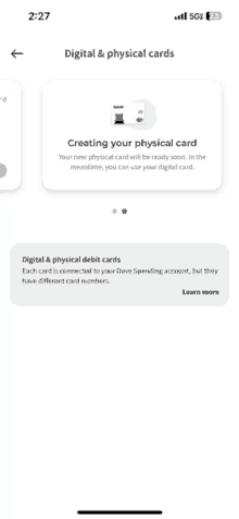 a screenshot of a digital and physical cards app on a phone .