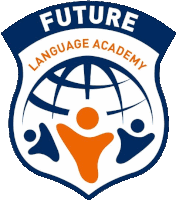 a logo for the future language academy with a globe